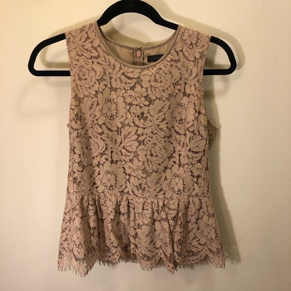 J.CREW Lace Peplum Blouse Sleeveless Nude Tan Sz 0